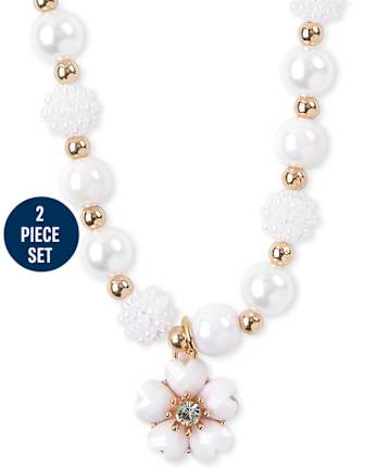Girls Floral Beaded Necklace And Bracelet Set