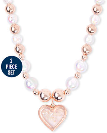 Conjunto de collar y pulsera con cuentas de corazón Shakey para niñas
