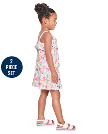 Toddler Girls Flamingo Ruffle Tank Top 2-Piece Set