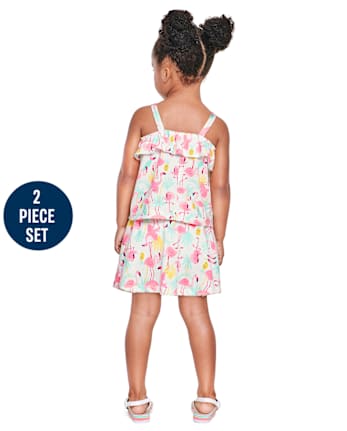 Toddler Girls Flamingo Ruffle Tank Top 2-Piece Set