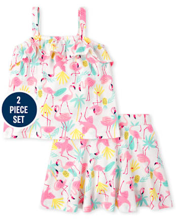 Toddler Girls Flamingo Ruffle Tank Top 2-Piece Set