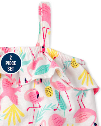 Toddler Girls Flamingo Ruffle Tank Top 2-Piece Set