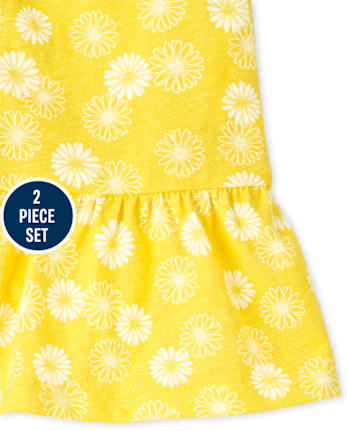Conjunto de 2 piezas de camiseta sin mangas con hombros anudados y flores para niñas pequeñas