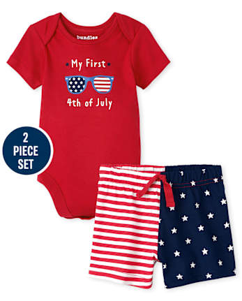 Conjunto de ropa de juego de 2 piezas para bebés varones del 4 de julio