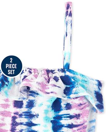Ensemble 2 pièces débardeur et short à volants tie-dye pour fille