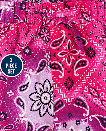 Ensemble 2 pièces avec débardeur dos nu à imprimé bandana et short à pampilles pour fille