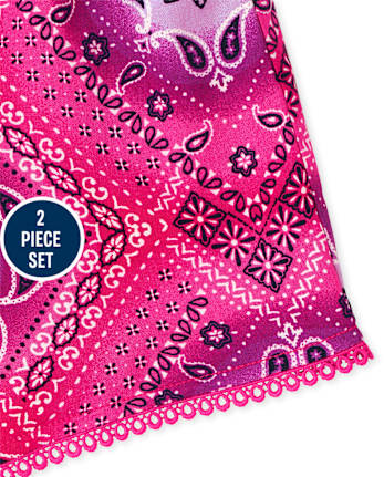 Ensemble 2 pièces avec débardeur dos nu à imprimé bandana et short à pampilles pour fille