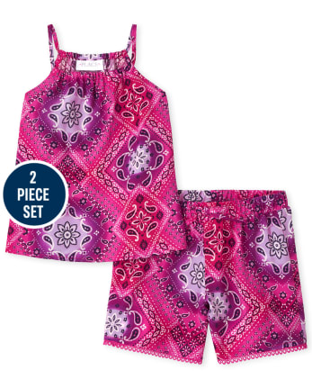 Ensemble 2 pièces avec débardeur dos nu à imprimé bandana et short à pampilles pour fille