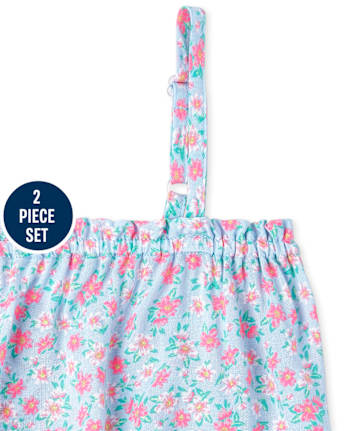 Girls Floral Smocked Tank Top And Skirt 2-Piece Set