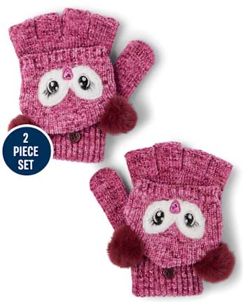 Ensemble bonnet et mitaines hibou pour fille