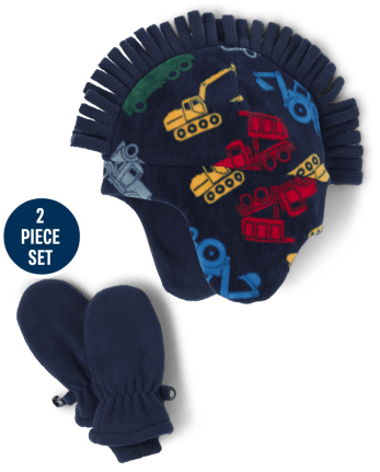 Toddler Boys Construction Hat And Mittens Set