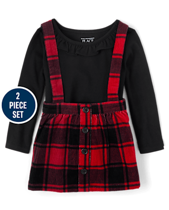 Conjunto de 2 piezas de delantal a cuadros para niñas pequeñas
