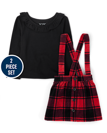 Conjunto de 2 piezas de delantal a cuadros para niñas pequeñas