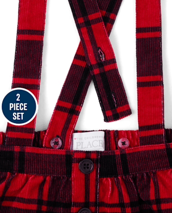 Conjunto de 2 piezas de delantal a cuadros para niñas pequeñas