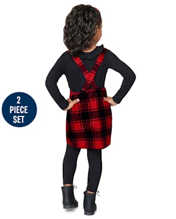 Conjunto de 2 piezas de delantal a cuadros para niñas pequeñas