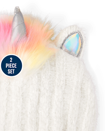 Girls Unicorn Hat And Mittens Set