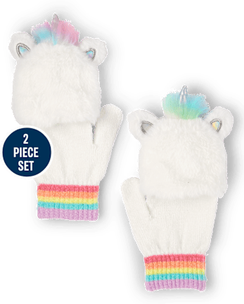 Girls Unicorn Hat And Mittens Set