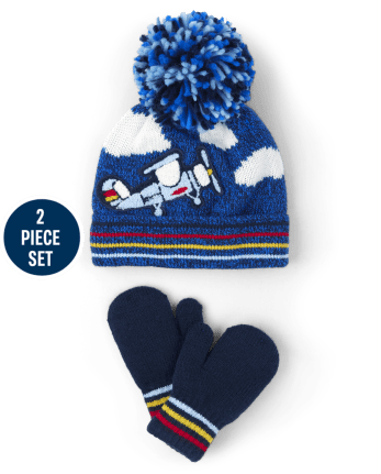 Toddler Boys Pilot Hat And Mittens Set