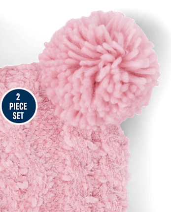Conjunto de gorro y manoplas tejido trenzado para niñas pequeñas