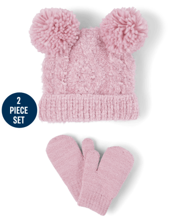 Conjunto de gorro y manoplas tejido trenzado para niñas pequeñas