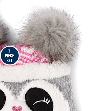 Conjunto de gorro y manoplas de panda para niñas pequeñas