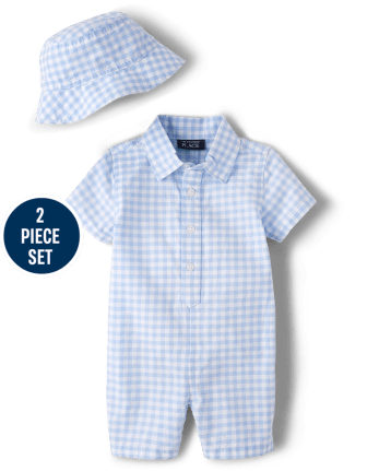 Baby Boys Gingham Romper Outfit Set