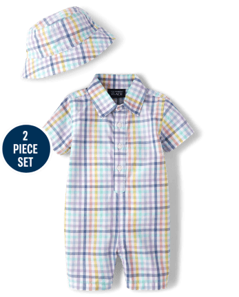 Baby Boys Dad And Me Gingham Romper Outfit Set