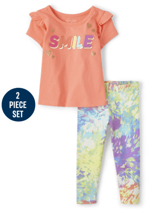 Toddler Girls Cotton Knit Striped Top and Leggings with Embroidery 2-Piece Outfit Set main image 0