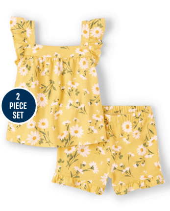 Toddler Girls Sleeveless Daisy Flutter Top And Shorts 2 Piece Set SUNSET GOLD The Children s Place