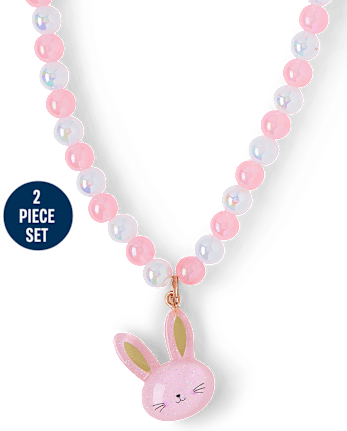Girls Beaded Bunny Necklace And Bracelet Set