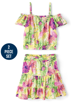 Conjunto de traje tropical de 2 piezas para niñas