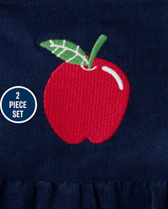 Ensemble 2 pièces jupe-short en velours côtelé pomme pour petites filles