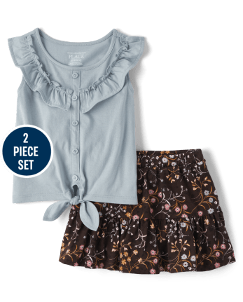 Print Toddler Girls Floral LOTUS - Set | FLOWER Sleeveless Skort The 2-Piece And Ruffle Place Top Knit Children\'s