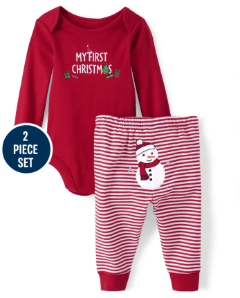 Unisex Baby Long Sleeve My First Christmas Bodysuit And Striped Knit ...