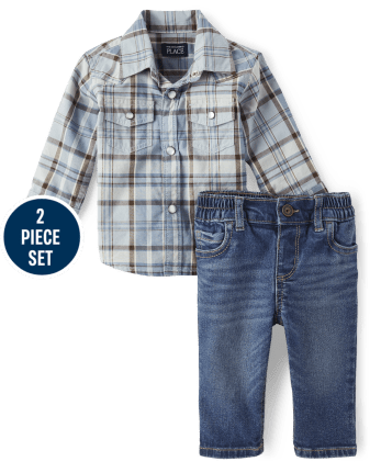 Dave & Tan 3 Piece Dark Blue printed OverShirt White T shirt and Jeans Set  for boys – Dave and Tan