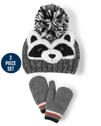 Baby And Toddler Boys Racoon Beanie And Mittens 2-Piece Set