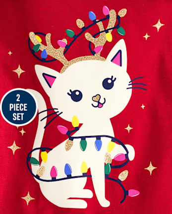 Toddler Girls Christmas Cat 2-Piece Outfit Set