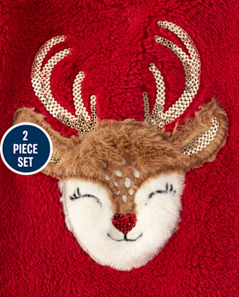 Ensemble de tenue 2 pièces en sherpa renne pour petites filles