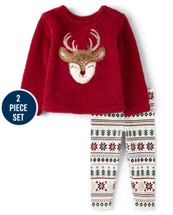Toddler Girls Reindeer Sherpa 2-Piece Outfit Set