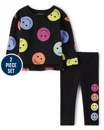 Toddler Girls Rainbow Happy Face 2-Piece Outfit Set