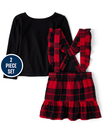 Conjunto de traje de 2 piezas con cuadros de búfalo para niñas pequeñas