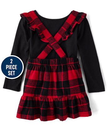 Conjunto de traje de 2 piezas con cuadros de búfalo para niñas pequeñas