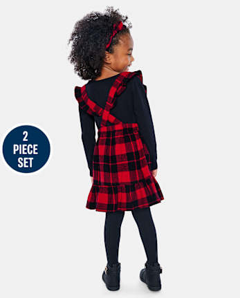 Conjunto de traje de 2 piezas con cuadros de búfalo para niñas pequeñas