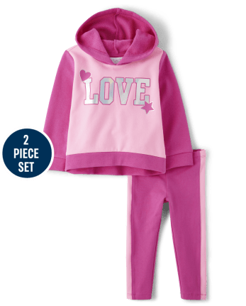 Toddler Girls Active Long Sleeve Colorblock Love Hoodie And Knit Leggings  2-Piece Outfit Set
