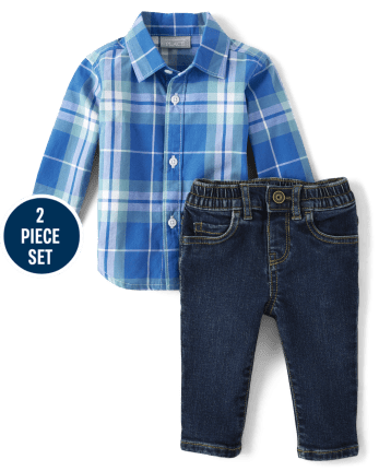 Baby Boys Plaid Poplin 2-Piece Outfit Set