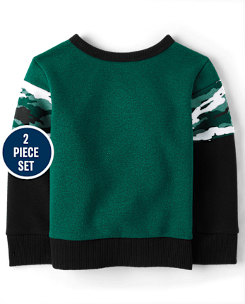 Conjunto de traje de 2 piezas de forro polar con bloques de color de camuflaje para bebés y niños pequeños