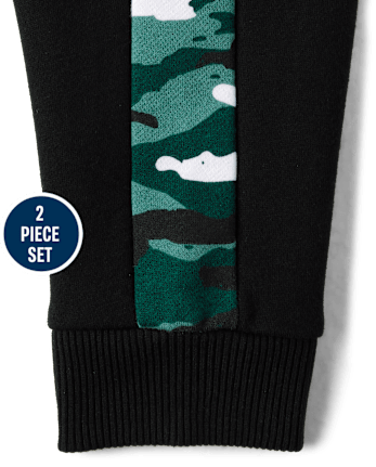 Conjunto de traje de 2 piezas de forro polar con bloques de color de camuflaje para bebés y niños pequeños