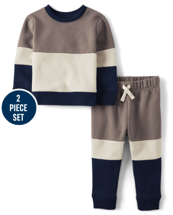 Baby And Toddler Boys Colorblock Fleece 2-Piece Outfit Set