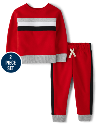 Baby And Toddler Boys Colorblock Fleece 2-Piece Outfit Set