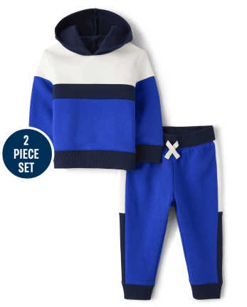 2-piece Toddler Boy/Girl Textured Solid Color Hoodie Sweatshirt and Pants Set